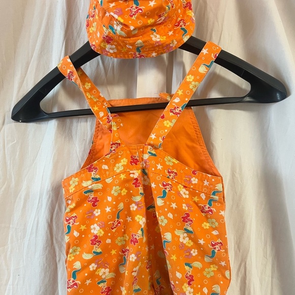 Vintage Princess Ariel Little Mermaid  Shortalls 3T  Orange W/ Bucket Hat - Picture 4 of 5